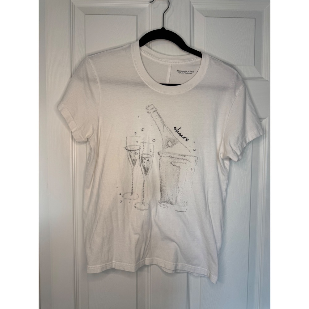 Abercrombie & Fitch Soft A&F Collection Cheers Champagne Graphic Tee White XS